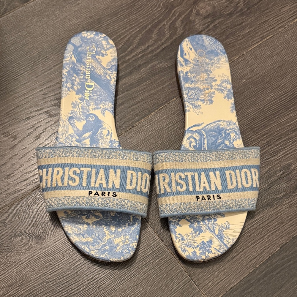 Dior Blue and White Patterned Slides